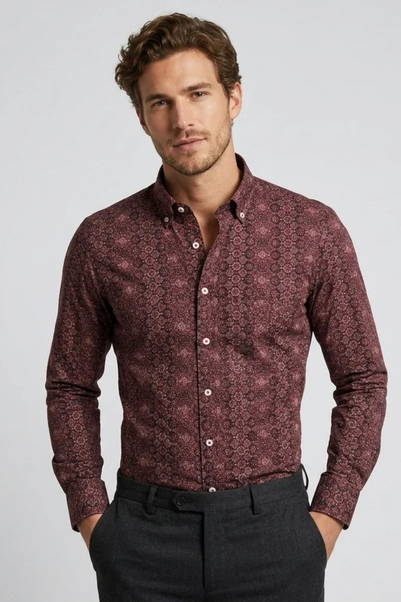 Leonardo Sport Poplin Stretch Men’s Shirt Red Grey